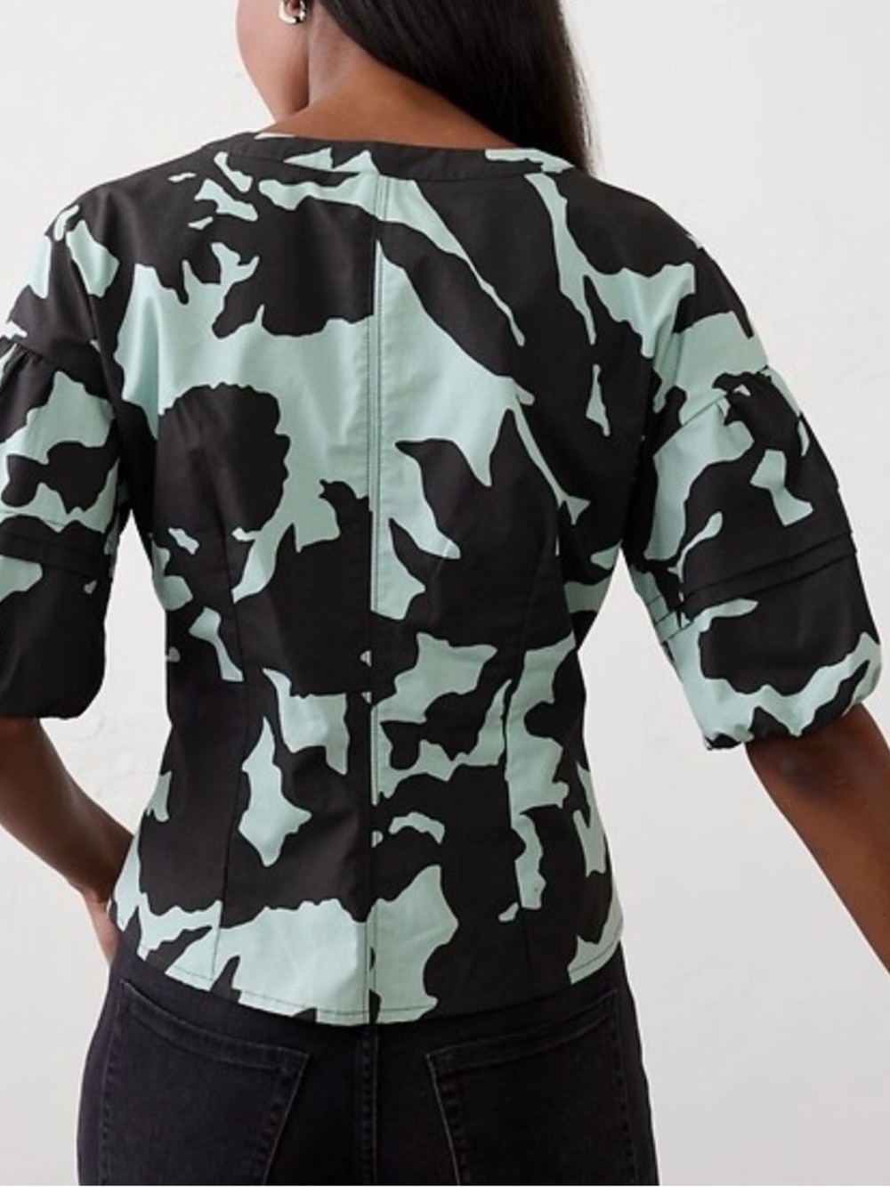 Banana Republic pintuckbPuff-Sleeve Printed Blouse size S - Picture 2 of 11